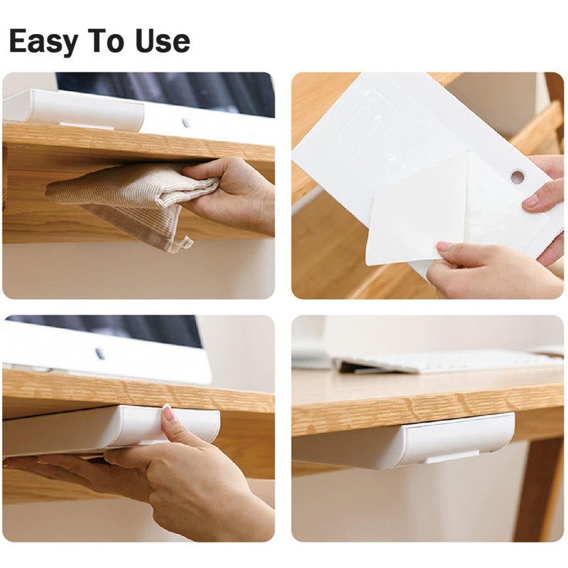 kulusion 2 Packs Under Desk Drawers, Slide Out Drawer Attachment, Plastic Desk Accessories & Workspace Organizers, Self-Adhesive Hidden Desktop Pen Holder for Office School Home (White) - Image 5